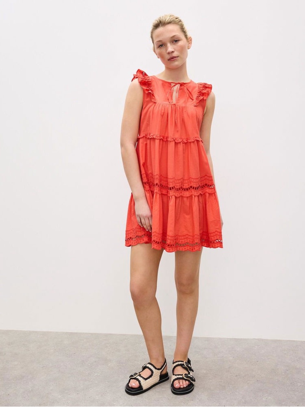 NWT Oliver Bonas Ladder Trim Tiered Cotton Mini Dress